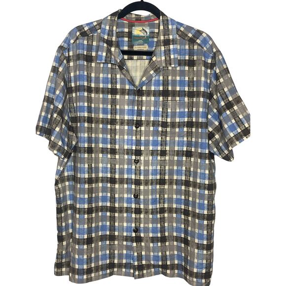 Tommy Bahama Blue Gray SILK Blend Short Sleeve Button Front Shirt XL - Picture 1 of 6
